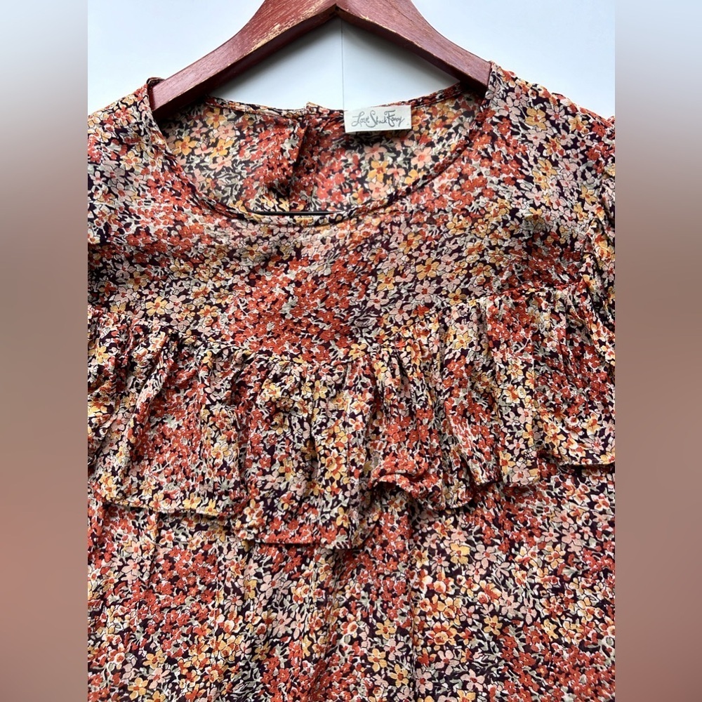 LoveShackFancy Silk Ruffle Floral Print Blouse top large - Picture 7 of 11